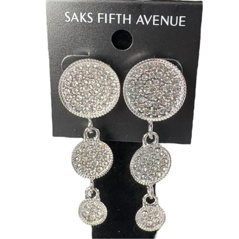 3/$40 Saks Fifth Avenue Silver Triple Layer Plates Dangle Earrings